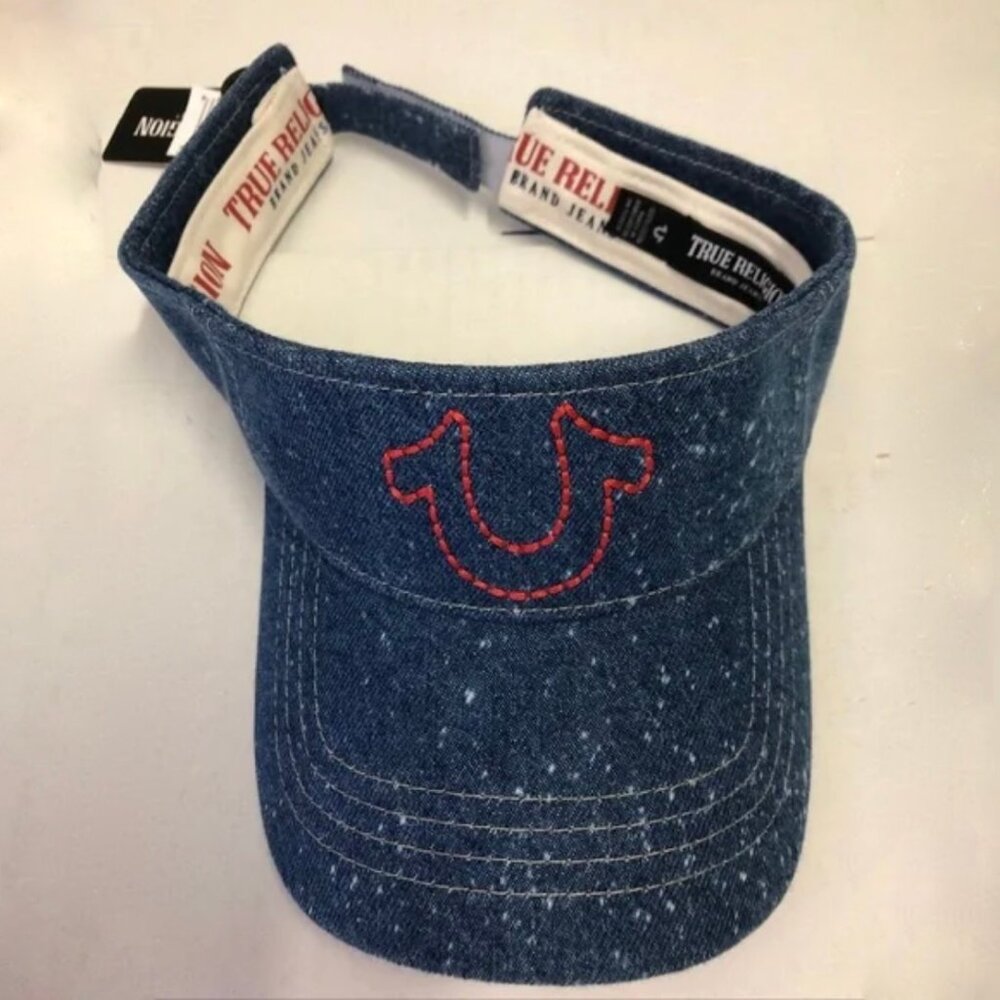 True Religion Stonewash Denim Adjustable Visor Hat Blue Unisex One Size